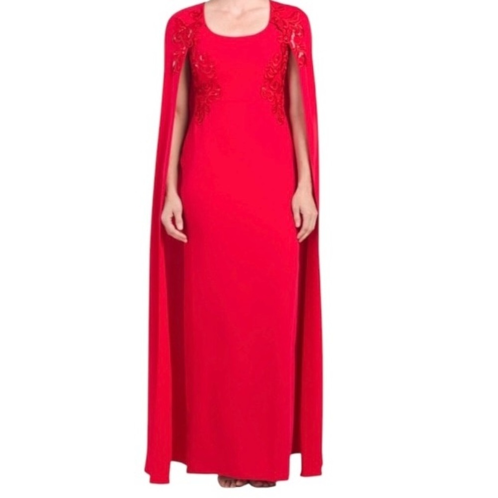 MARCHESA NOTTE cape gown with sequins and embroidery